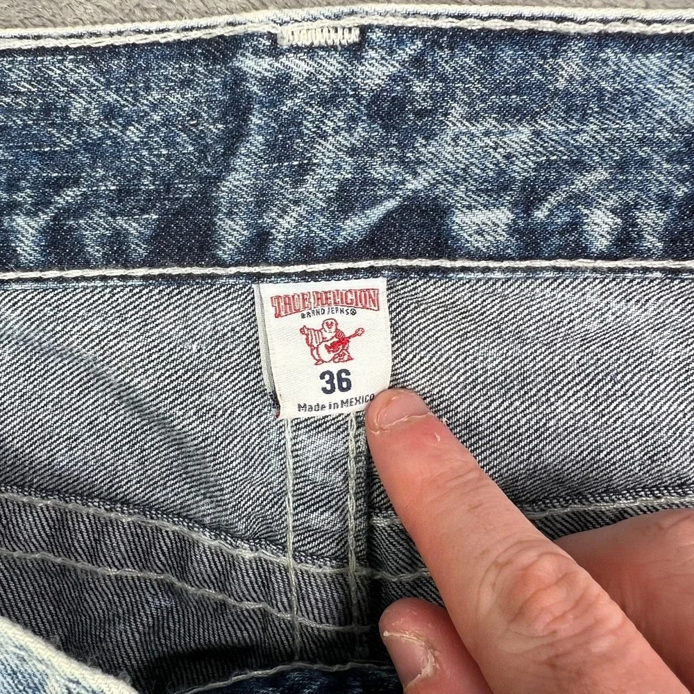 True Religion‎ Jeans Mens 37x34 Blue Acid Wash Straight Flap Pockets Grunge Y2K